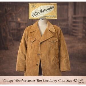 Vintage Weathercaster Tan Corduroy Coat Size 42 Quilt Lined